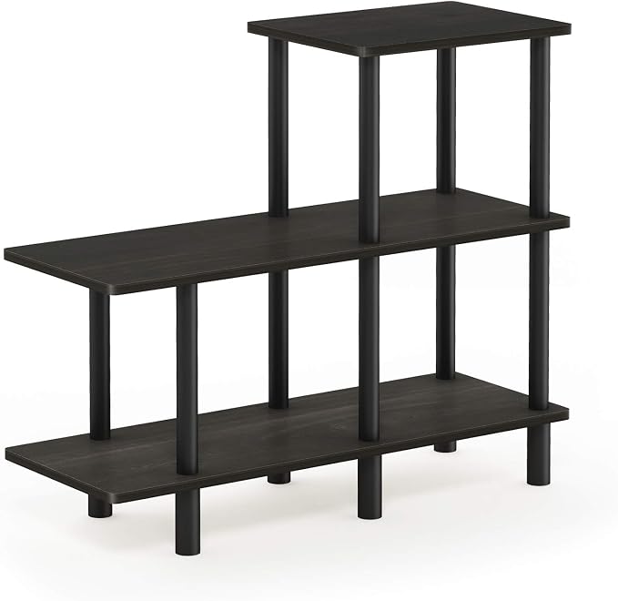 Furinno Turn-N-Tube 3-Tier Cube Ladder Shelf, Espresso/Black | Book Shelf, Accent Display Shelf, Open Shelves, Round Tubes, for Organization and Storage, Living Room, Garage, Home Office