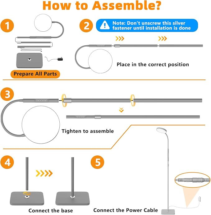 PACOVY Floor Lamp, Adjustable Height Floor Lamps for Living Room Bedroom, 120 LED Super Bright Standing Lamp Remote Control Dimmable Gooseneck Tall Stand Reading Lamp for Office Craft, Matte Gray
