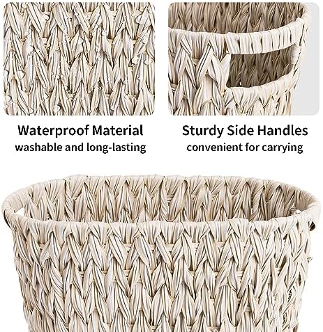 GRANNY SAYS Wicker Trash Can, Wicker Waste Basket for Bathroom, Butter Milk