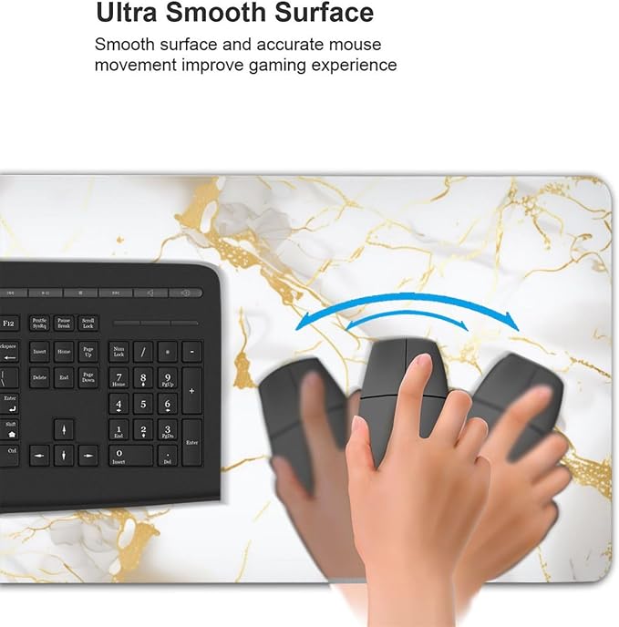 White Gold Marble Large Mouse Pad Non-Slip Desk Mat for Keyboard and Mouse Waterproof Gaming Mousepad Desk Pad Computer Accessories for Home Office 15.7x35.4Inch