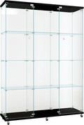 FLYMUHJIA Curio Cabinets with Glass Doors Modern Glass Shelves Tempered Glass Display Cabinet with Lock Figure Display Case (4-Shelf 3-Door, Black)