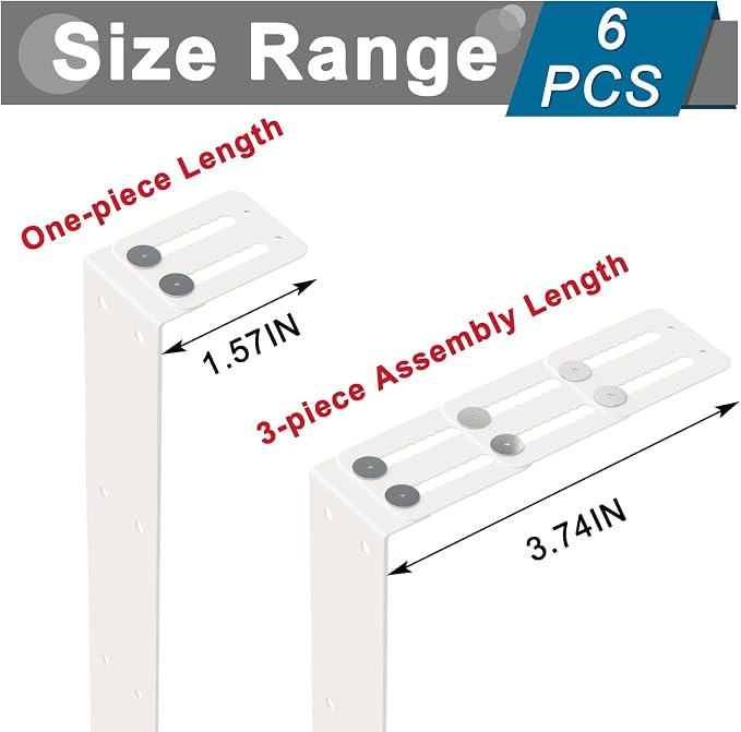 6 Pcs Cubicle Shelf Hanger Extenders for Office Desk Width Extension White | Metal Cubicle Storage Hangers Expanders for Office Organization, Workstation Shelf Extension