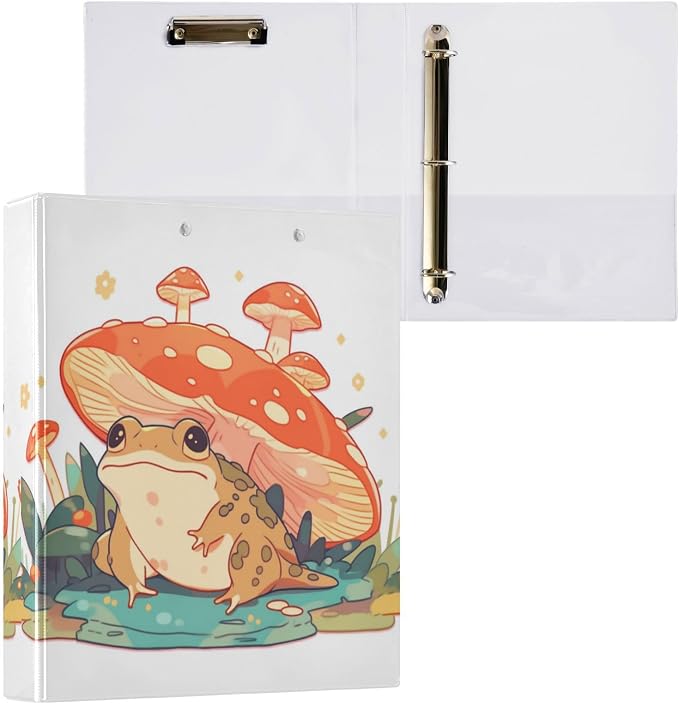 3 Ring Binder, Frog Under Mushroom File Folder Holds 200 Sheets File Storage for Women Men School Office Supplie