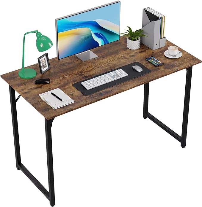 FDW 47 inches Computer Desk/Home Office Desk/Writing Study Table/Modern Simple Style PC Desk with Metal Frame,Brown