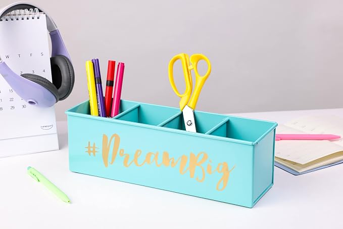 DUDKI HOME QUINTESSENTIALS 4 Compartments Pen Holder and Makeup Stand - Gift Office Desk Accessories Décor Storage Multi-functional Pen Organizer for Countertop Desk