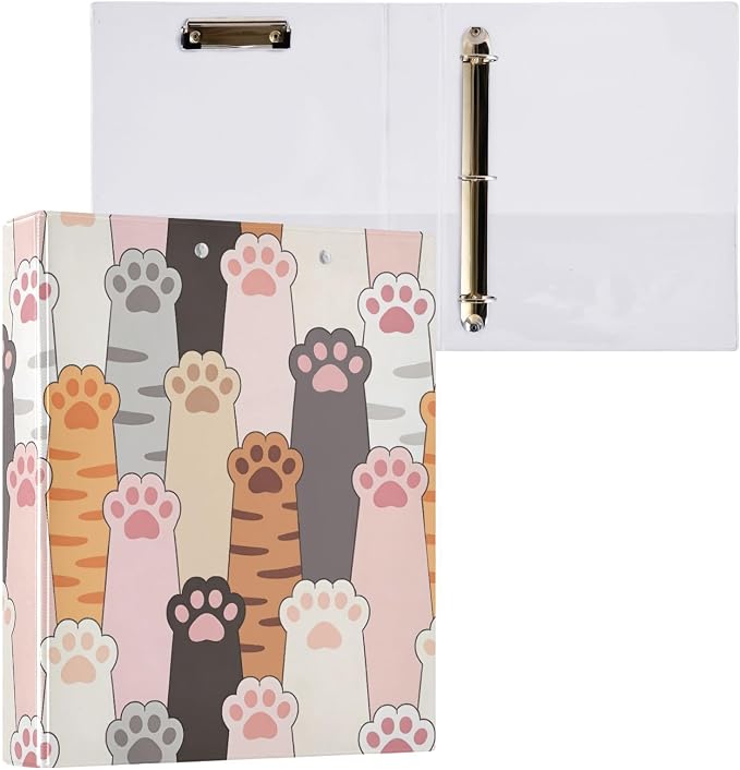 3 Ring Binder Cat Paw Prints 1.5" Round Ring Binders View Binder with 200 Sheet for Kids School Supplies Women Men Office, 1 Pack