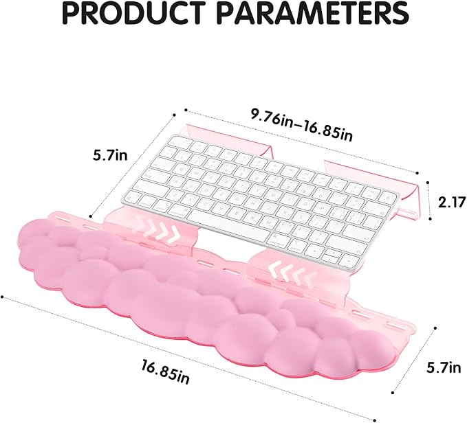 Pink Acrylic Keyboard Stand with Wrist Rest，Detachable/Adjustable Width | Ergonomic Cloud Wrist Rest Keyboard Support，Width Adjustment 9.7-16.8 In,for Laptop,Office Desk - Portable Comfortable Typing