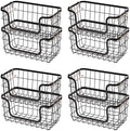 Amazon Basics Stackable Metal Wire Rectangular Storage Baskets for Kitchen, Bathroom or Pantry Organizing, 2 Count, Black (Pack of 4)