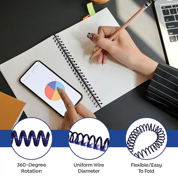6mm (1/4 in.) Spiral Binding Coils for Reports, Presentations and Proposals | 4:1 Pitch | 12 in. Length | Blue | 30 Sheets Binding Capacity | 100 Pack