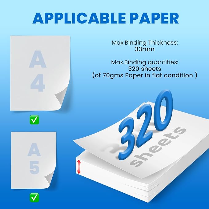 Mxmoonant Thermal Binding Machine, Max 320 Sheets, 3-Min Preheat, Compact | 60s Heating, w/5pcs Letter Size Binding Covers, LED & Sound Guidance, A4/Letter/A5 Paper Size, for Offices, School Projects