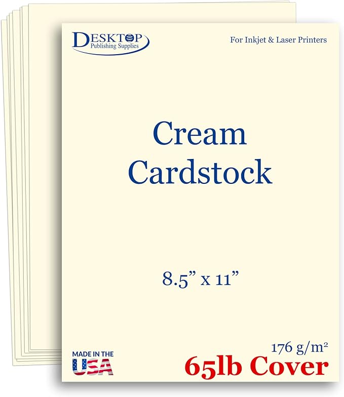 Cream Cardstock Printer Paper - 25 Sheets 8.5" x 11" - 65lb Cover (176gsm) Matte Ivory Colored Stationery Paper for Menus Resumes Programs Invitations Flyers Brochures Certificates Announcements