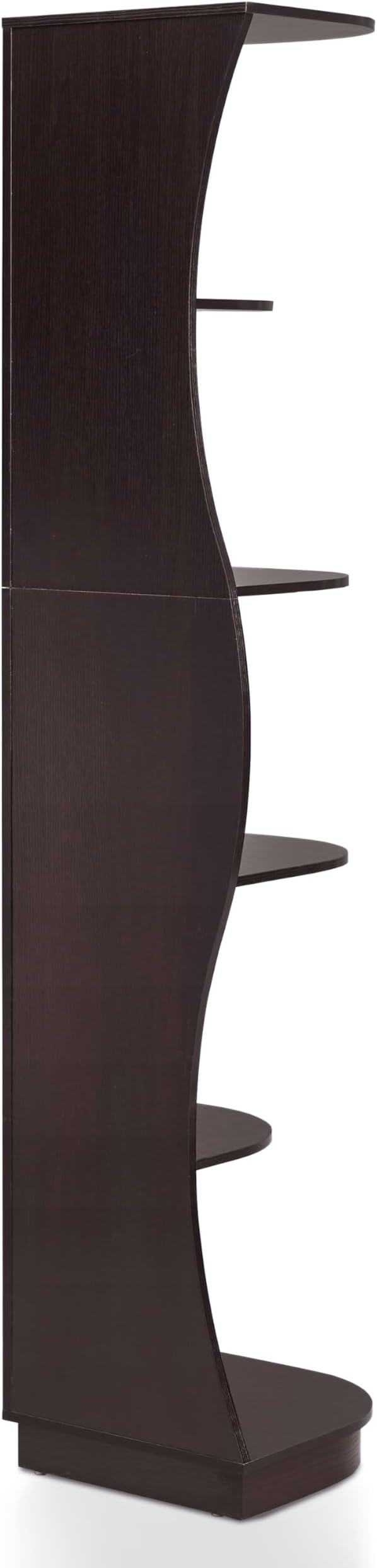 Homes: Inside + Out Connelly Modern 5 Shelf LED Bookcase, Unique Thin Wood Bookshelf with Storage and Remote, Office Shelving,Tall Book Shelf for Bedroom, Living Room and Small Spaces, Cappuccino