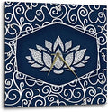 3dRose Wall Clock Silent - 13 inch - Navy Blue and White Water Lily with White Swirls Chinese Styling - Asian Collection
