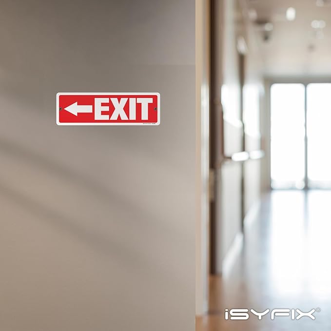 iSYFIX Exit Signs 12 Pack 12x4 Inch with Directional Left Arrows - Rust Free Aluminum, Laminated for UV, Weather, Scratch Resistance - Ideal for Offices, Schools, Theaters, Restaurants