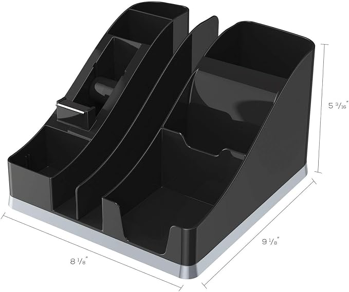 deflecto Silhouettes All-In-One Caddy, 6 Compartments, Plastic, 8.13 x 9.13 x 5.19, Black/Silver