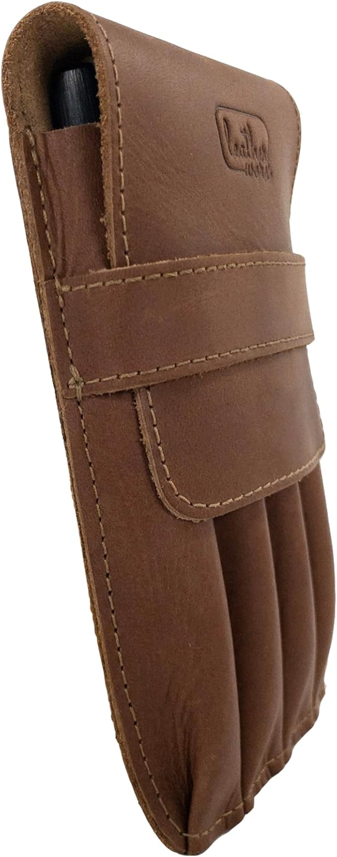 Pen Holder, Pencil Case, Minimalist Style Holder, Classic Storage, Full Grain Leather, Handmade, Single Malt Mahogany