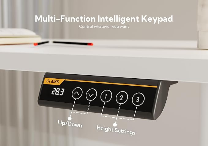 Claiks Electric Height Adjustable Standing Desk, 48x24 Inch, White | Smooth Height Adjustment, 3 Memory Presets, Cable Management Hub&Hook, Stable Steel Frame, 176lbs Capacity, Easy Assembly