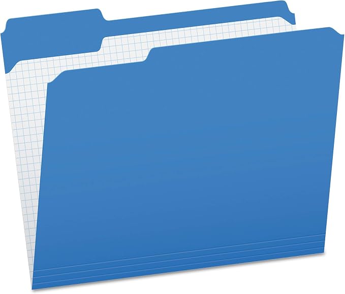 Pendaflex Color File Folders with Interior Grid, Letter Size, Blue, 1/3 Cut, 100/BX (R152 1/3 BLU) | Reverse any folder and the printed interior grid becomes a writing panel. Reinforced tabs, 100 per box, made in the USA.