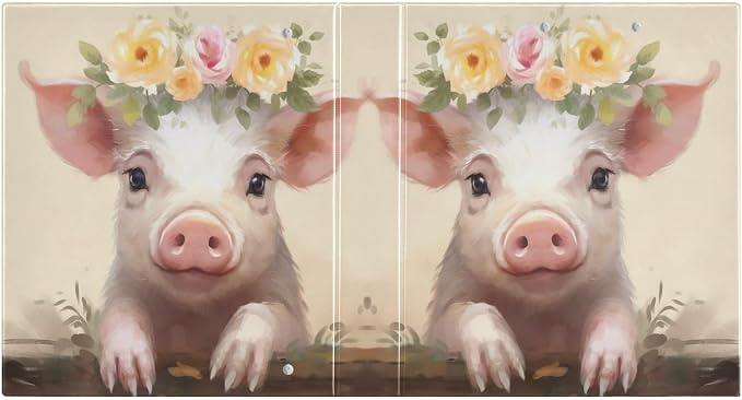 SPRIPORT Cartoon Pig Flower Crown 1.5 Inch 3 Ring Binder Holds 200 Sheets for Office Supplies Durable PVC Round Ring Binder with Interior Clear Pockets 3 Ring Notebook Binder for Woman Man Home Work