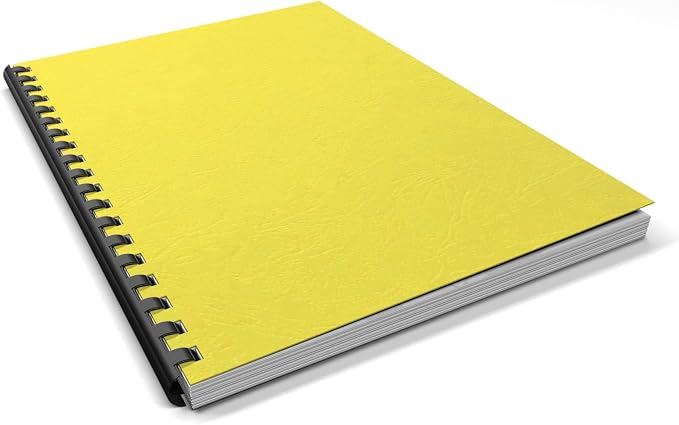 Binditek 12 Mil Paper Binding Covers, 8.5 x11 Inches, Yellow, 100 Pack | Grain-Texture, 8.5" x 11" Letter Size, 230 GSM, 85 lb, Square Corners, Unpunched, for Business, School Projects