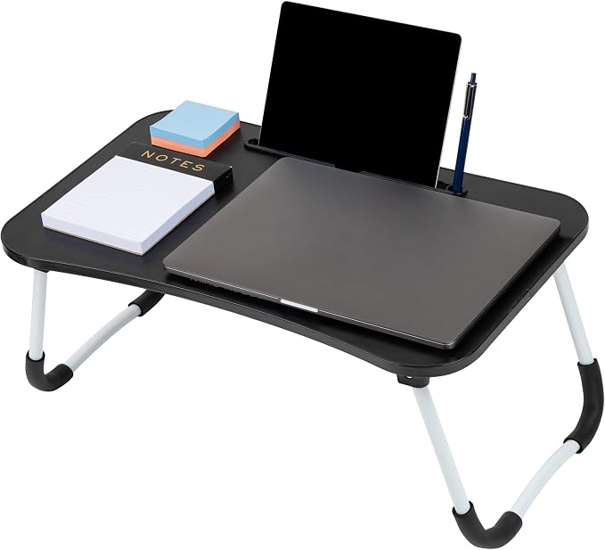 Mind Reader Lap Desk Laptop Stand with Folding Legs, Portable Bed Tray Table for Laptop, Breakfast, Reading, Crafts, MDF, Black