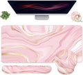4-in-1 Gaming Mouse Pad Wrist Support Set，Desk Pad + Mouse Pad with Wrist Rest + Keyboard Wrist Rest + Coaster, Ergonomic Design for Home Office Study Game - Pink Fluid