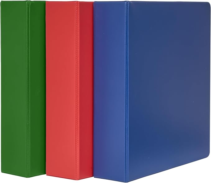 12 Pack Assorted Color 3-Ring Binders, 2", Round Ring, Durable, EPI, Holds 425 Sheets, 2 Inside Pockets, Organizer for School, Home Office