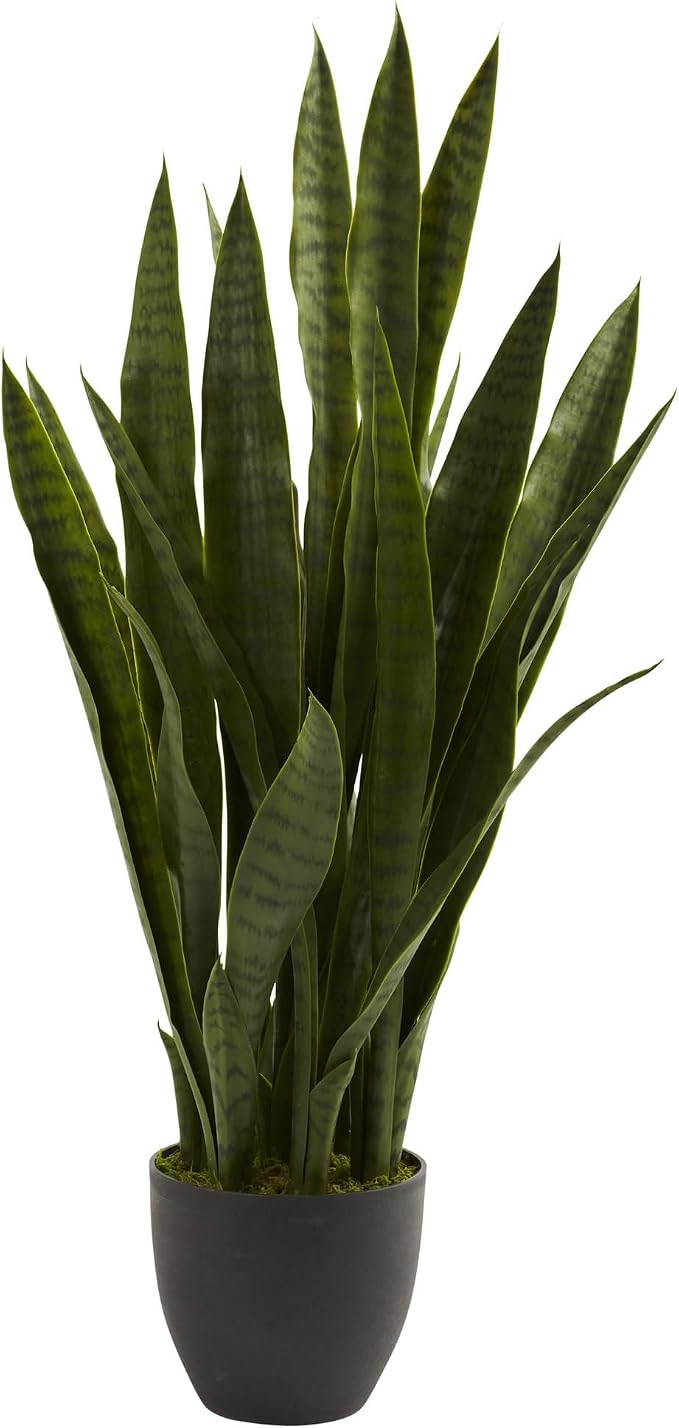 Nearly Natural 35 in Artificial Sansevieria Plant with Black Planter | Artificial Snake Plant, Faux Greenery, Indoor Home and Office Decor, Low-Maintenance