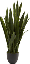 Nearly Natural 35 in Artificial Sansevieria Plant with Black Planter | Artificial Snake Plant, Faux Greenery, Indoor Home and Office Decor, Low-Maintenance