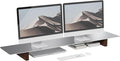 Aluminum Dual Monitor Stand Riser, Ergonomic Desktop Shelf with Wooden Legs - 42.5” Wide Heavy Duty Computer Stand for Home Office, Desktop Monitor Riser for PC, iMac, MacBook, Laptop