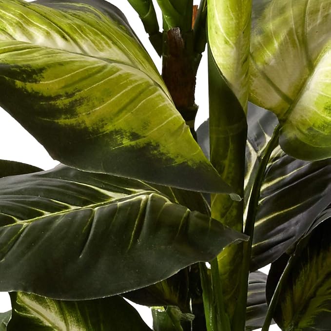 Nearly Natural 45 in Artificial Golden Dieffenbachia with Decorative Pot | Lush Variegated Leaves, Faux Greenery in Decorative Planter, Maintenance-Free Floor Plant, Indoor Home Decor
