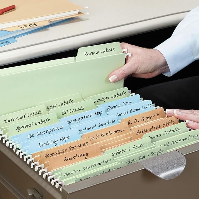 Smead FasTab Hanging File Folder, 1/3-Cut Built-in Tab, Letter Size, Assorted Pastel Colors, 18 Count (64054)