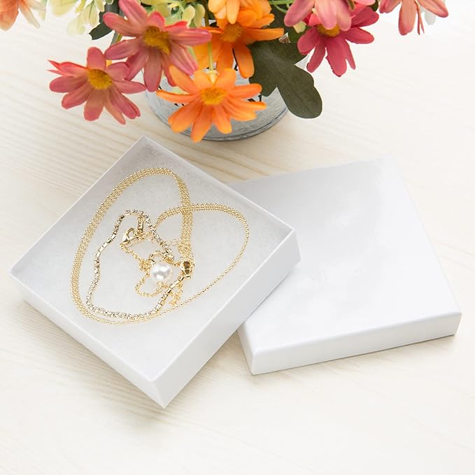 Magicool Hanger 96 Pack 3.5x3.5x1 Inch Cardboard Jewelry Boxes,Used for Necklaces,Bracelets,Earrings,Jewelry,Small Gift Packaging,Jewelry Gift Boxes with Lids and Filled with Cotton(White)
