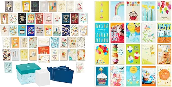Hallmark All Occasion Boxed Set of Assorted Blank Greeting Cards (100 cards) with Card Organizer Birthday Cards Assortment (20 cards)