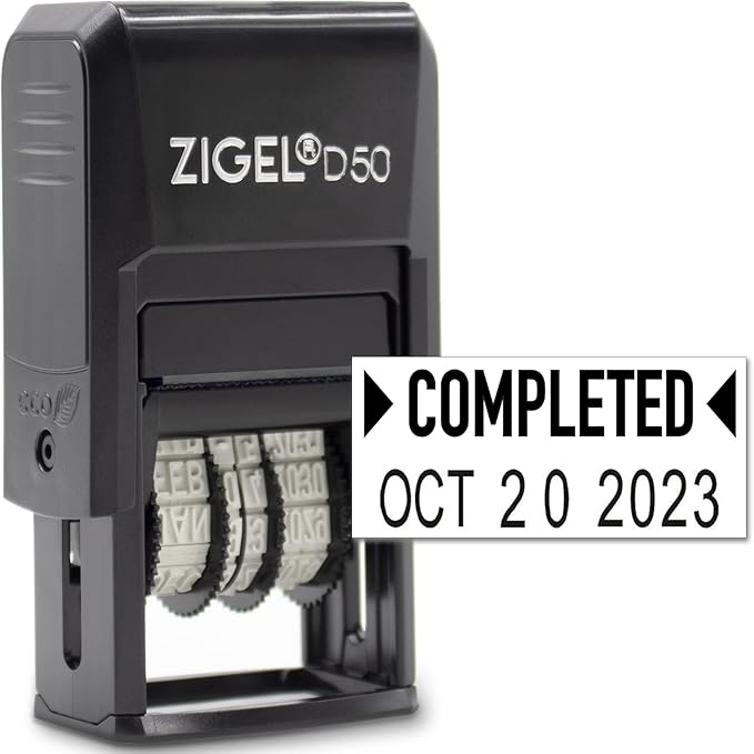 ZIGEL D50 Date Stamp with Completed - Self Inking Date Stamp - Black