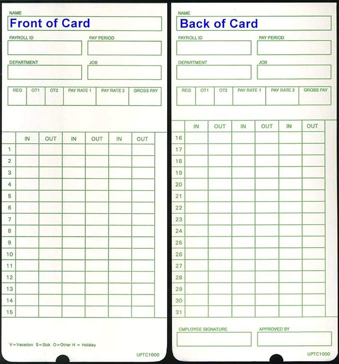 Compumatic Time Cards for uPunch HN1000 & HN3000 AutoAlign Clocks (Qty 300)