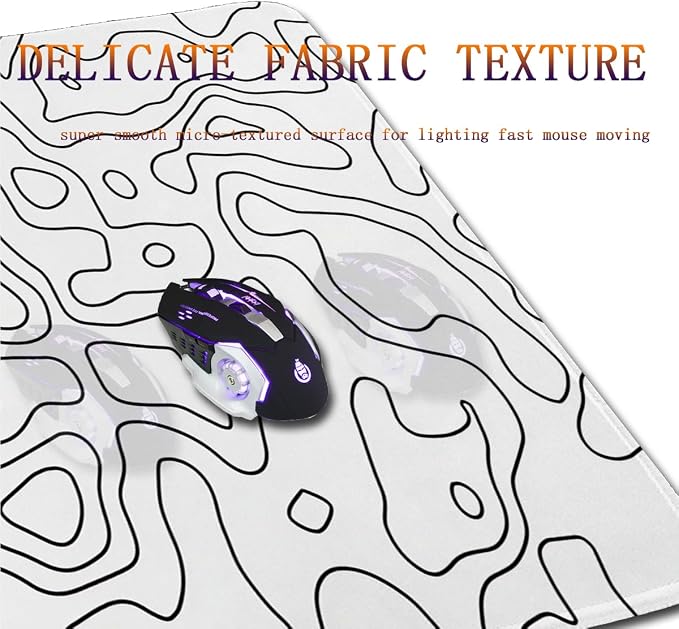 White Topographic Mouse Pad,XL 11.8x31.5 inch Large Gaming Mouse Pad,Non-Slip Base Desk Mat,Extended Game Mousepad Keyboard Pad for Computer,Keyboard,Home,Office