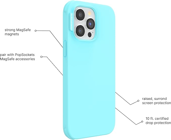 PopSockets iPhone 14 Pro Phone Case with MagSafe, Wireless Charging Compatible, Light Blue - Butterfly Pea Blue
