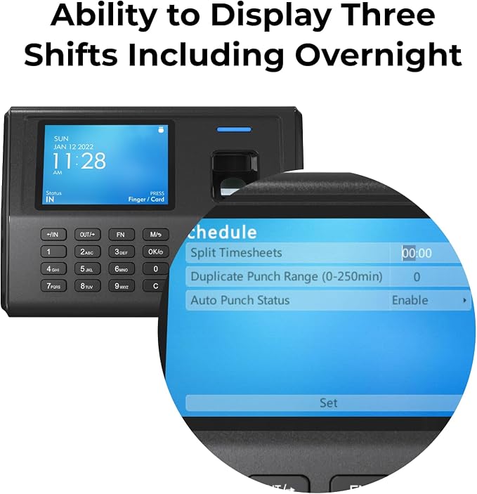 ANVIZ CX3 Fingerprint Time Clocks for Small Business Employees - No Monthly Fee No Software Required - Biometric Clock in and Out Machine - Right Out of The Box, Finger + RFID + Pin Punching