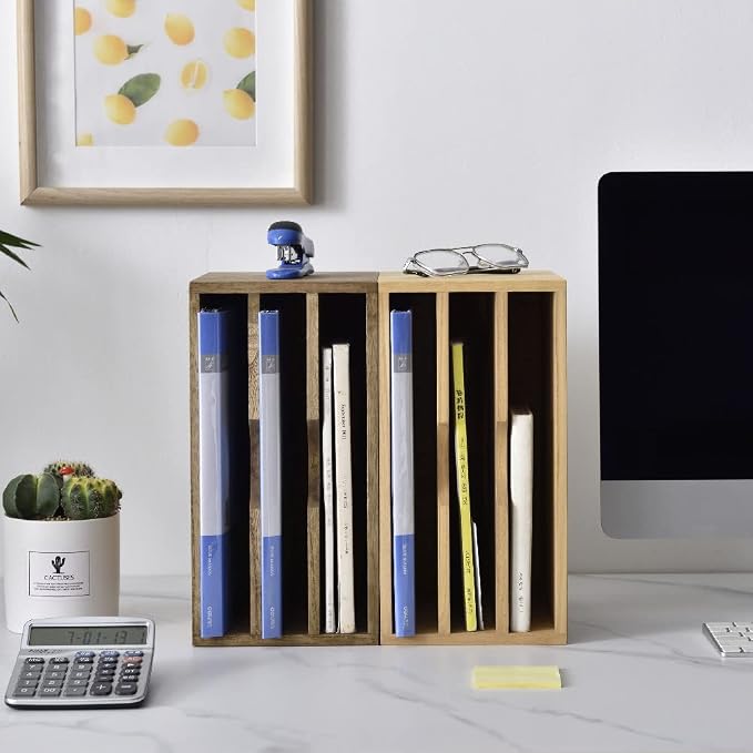 KIRIGEN Wooden Desk Organizer 3-Tier Letter Tray and Paper Sorter, Natural | Solid Wood Paper Tray Document Holder Organizer for Letters, Files, Folders, Mail, Magazines and Office Supplies
