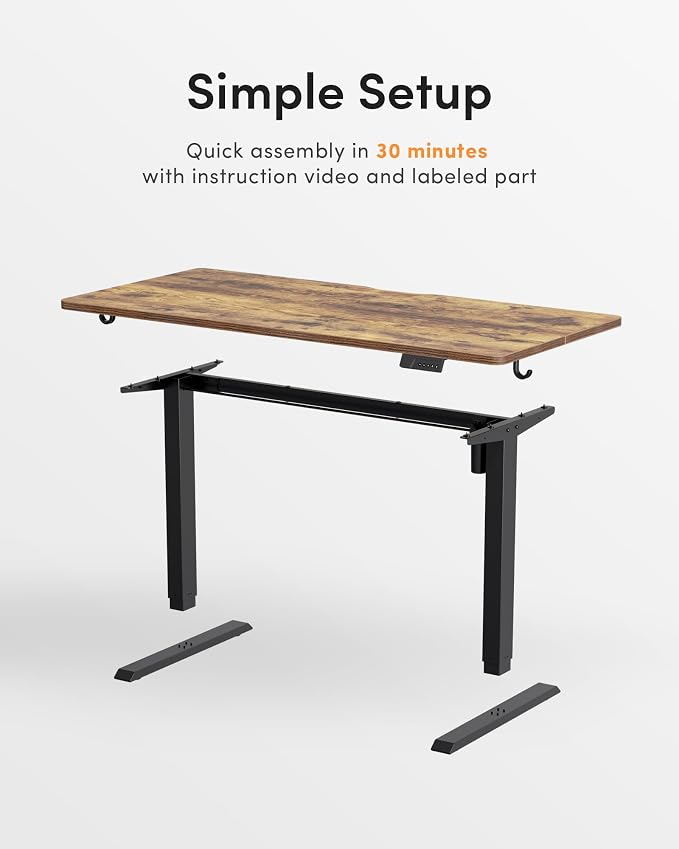 DESINO Standing Desk, 55 × 24 Inches Electric Height Adjustable, Sit and Stand Up, Computer Office Desk with Splice Board, Black Frame/Rustic Brown TOP
