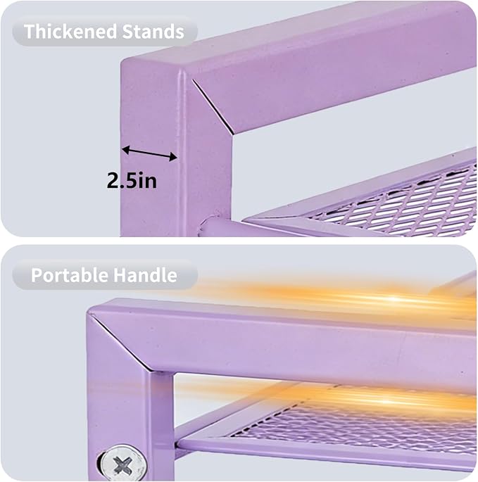Desktop Shelf Organizer, 3-Tier Desk Organizer, Adjustable Metal Bookshelf for Top of Desk, Office Storage Rack for Office, Home, Dorm and Small Spaces (Purple)