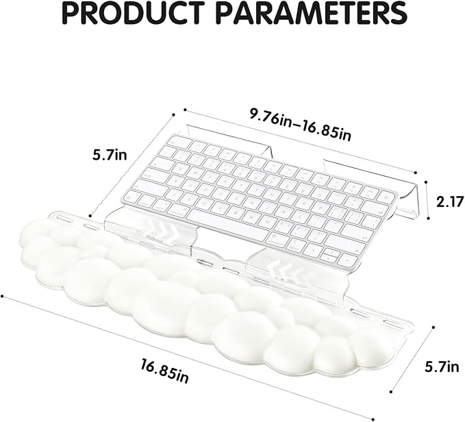 White Acrylic Keyboard Stand with Wrist Rest，Detachable/Adjustable Width | Ergonomic Cloud Wrist Rest Keyboard Support，Width Adjustment 9.7-16.8 in,for Laptop,Office Desk - Portable Comfortable Typing