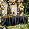 Wish Care 21ft Black Satin Long Table Skirt for Rectangle Tables Wrinkle Free Teacher Desk Skirt Glitter Ruffle Table Skirting Cloth for Back to School Classroom Office Dorm Birthday Party Table Decor