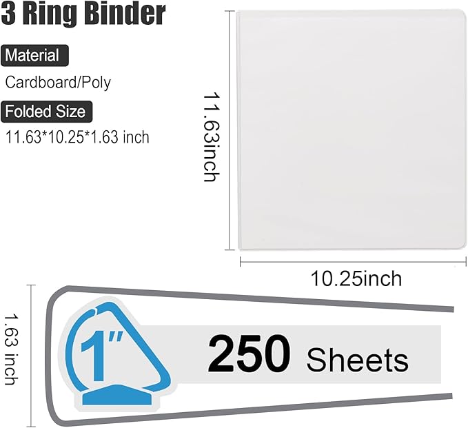 COMIX Heavy Duty Slant-D Ring View Binder, 1 inch 3 Ring Binders, Hold 225 Sheets of 8.5" x 11" Paper, 12 Pack (White)