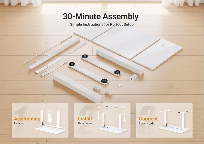 Claiks Electric Height Adjustable Standing Desk, 48x24 Inch, Cold White | Smooth Height Adjustment, 3 Memory Presets, Cable management hub & hook, Stable Steel Frame, 156 lbs Capacity, Easy Assembly