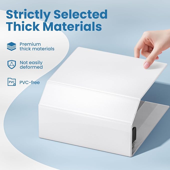 SUNEE 5 Inch Binder 3 Ring Easy Open, 5" Extra Large D Ring Clear View PVC-Free (Fit 8.5x11 Inches) for Office or School Supplies, White, 1 Pack