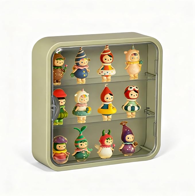 Wall Mount Display Case for Figures - Space Saving & Adjustable Acrylic Storage Box with Magnetic Door, Dustproof & Moisture Proof for Lego Pop Mart Action Figures (Green)