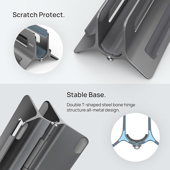 Vertical Laptop Stand for Desk, Gravity Auto Lock MacBook Stand, Aluminum Laptop Holder Vertical Compatible with MacBook Pro, Air, Tablet, Space-Saving Organize Work & Home Office, Gray