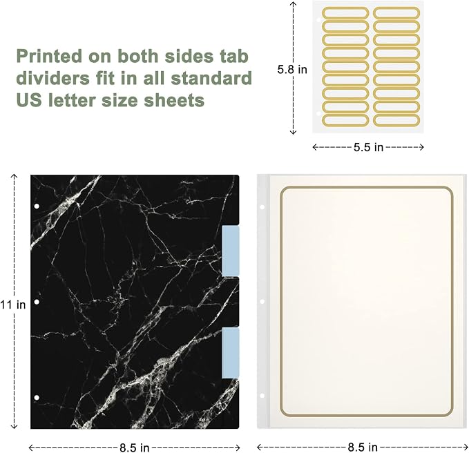 Rouidr 3 Ring Binder with clipboard, 1 inch 8.5 x 11 in Letter Size View Binders Organizer with Dividers Tabs & Clear Sleeves, School Supplies, Office Supplies, Black Textured Marble
